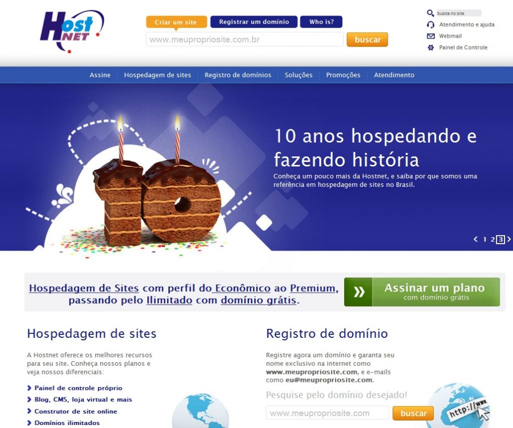 Site Hostnet 10 Anos